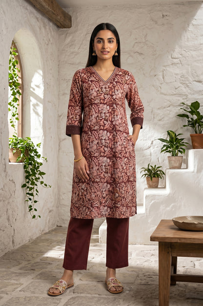Mud Brown Straight Fit Ankle Length Pants