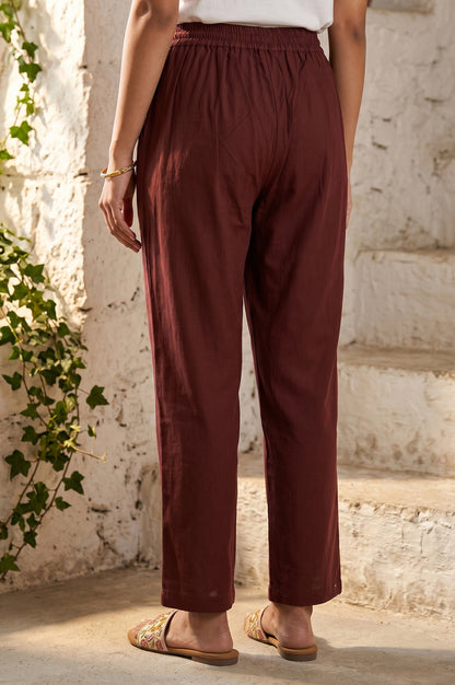 Mud Brown Straight Fit Ankle Length Pants