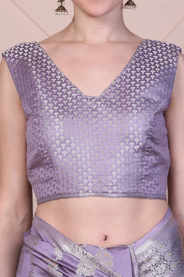 Purple Embellished Silk Jacquard Purple Saree with Unstitched Blouse