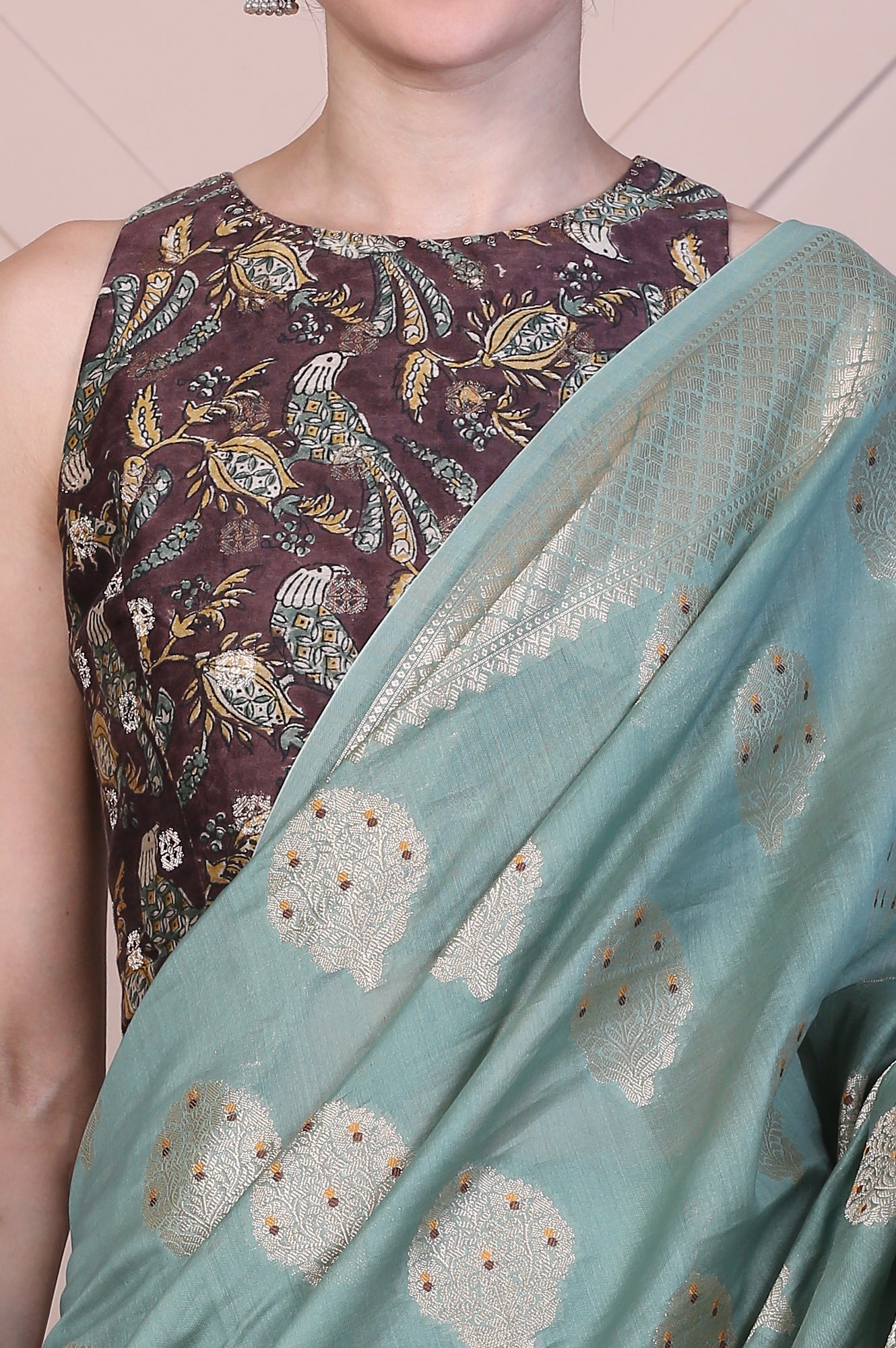 Green Embellished Silk Jacquard Saree with Unstitched Blouse