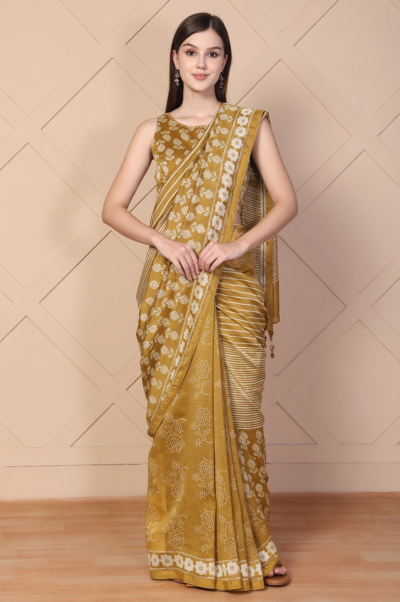 Mustard Tassels Cotton Silk Saree with Unstitched Blouse