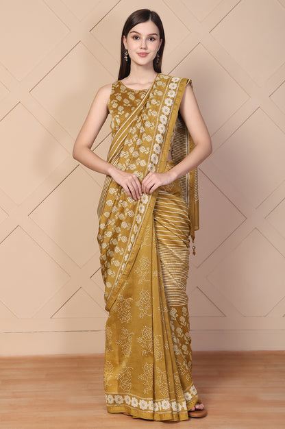 Mustard Tassels Cotton Silk Saree with Unstitched Blouse