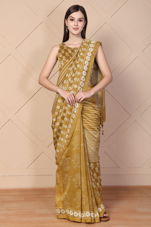 Mustard Tassels Cotton Silk Saree with Unstitched Blouse