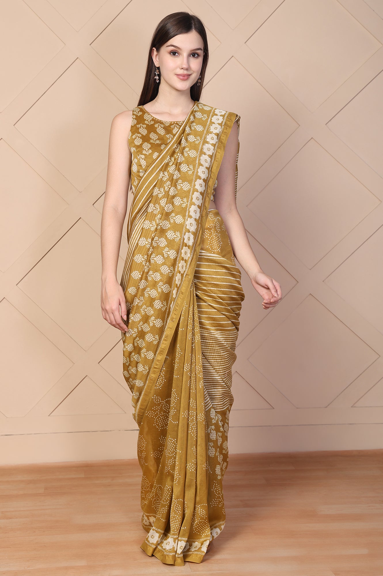 Mustard Tassels Cotton Silk Saree with Unstitched Blouse