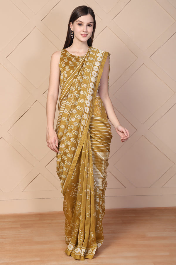 Mustard Tassels Cotton Silk Saree with Unstitched Blouse