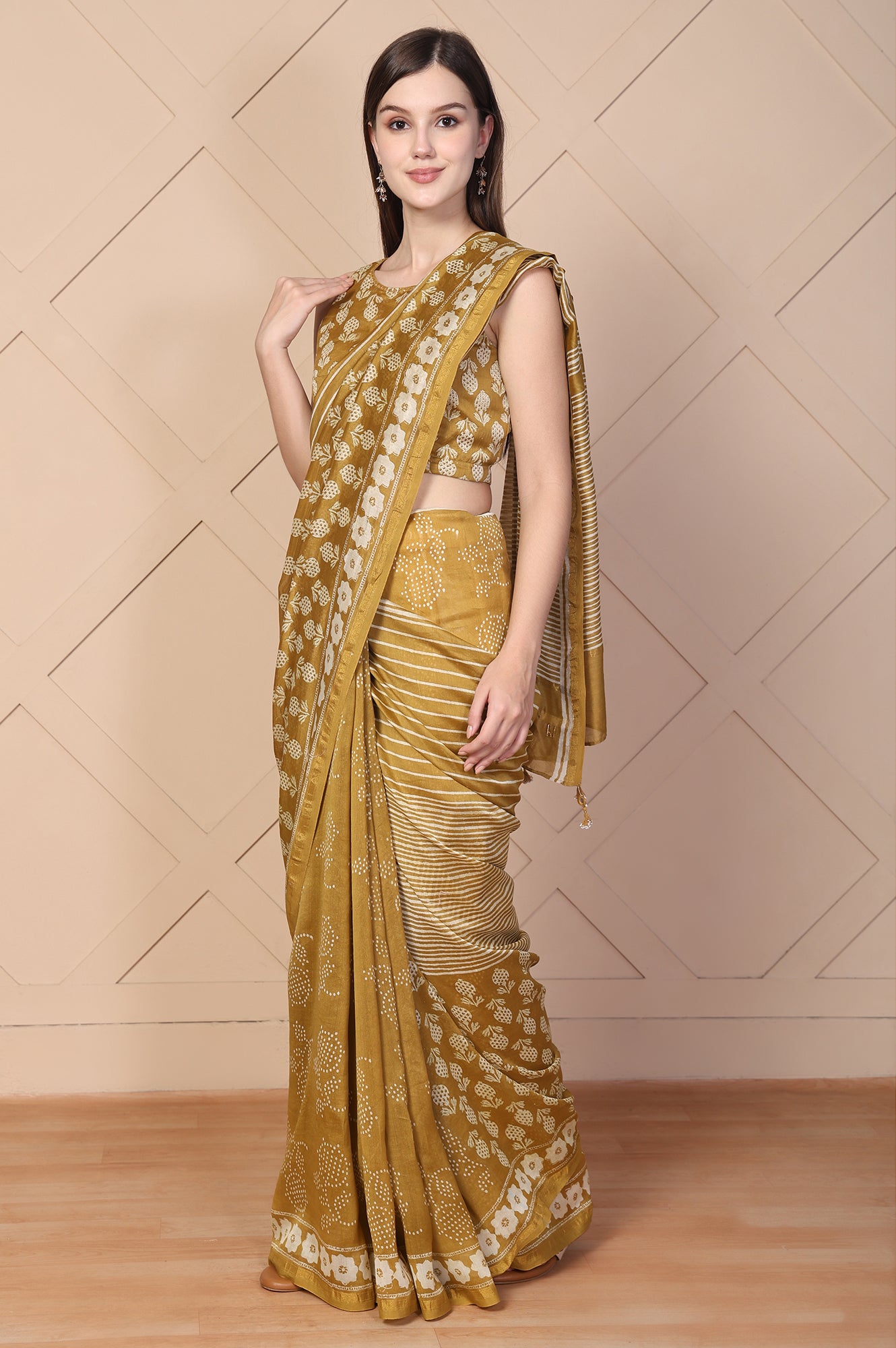 Mustard Tassels Cotton Silk Saree with Unstitched Blouse