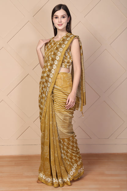 Mustard Tassels Cotton Silk Saree with Unstitched Blouse