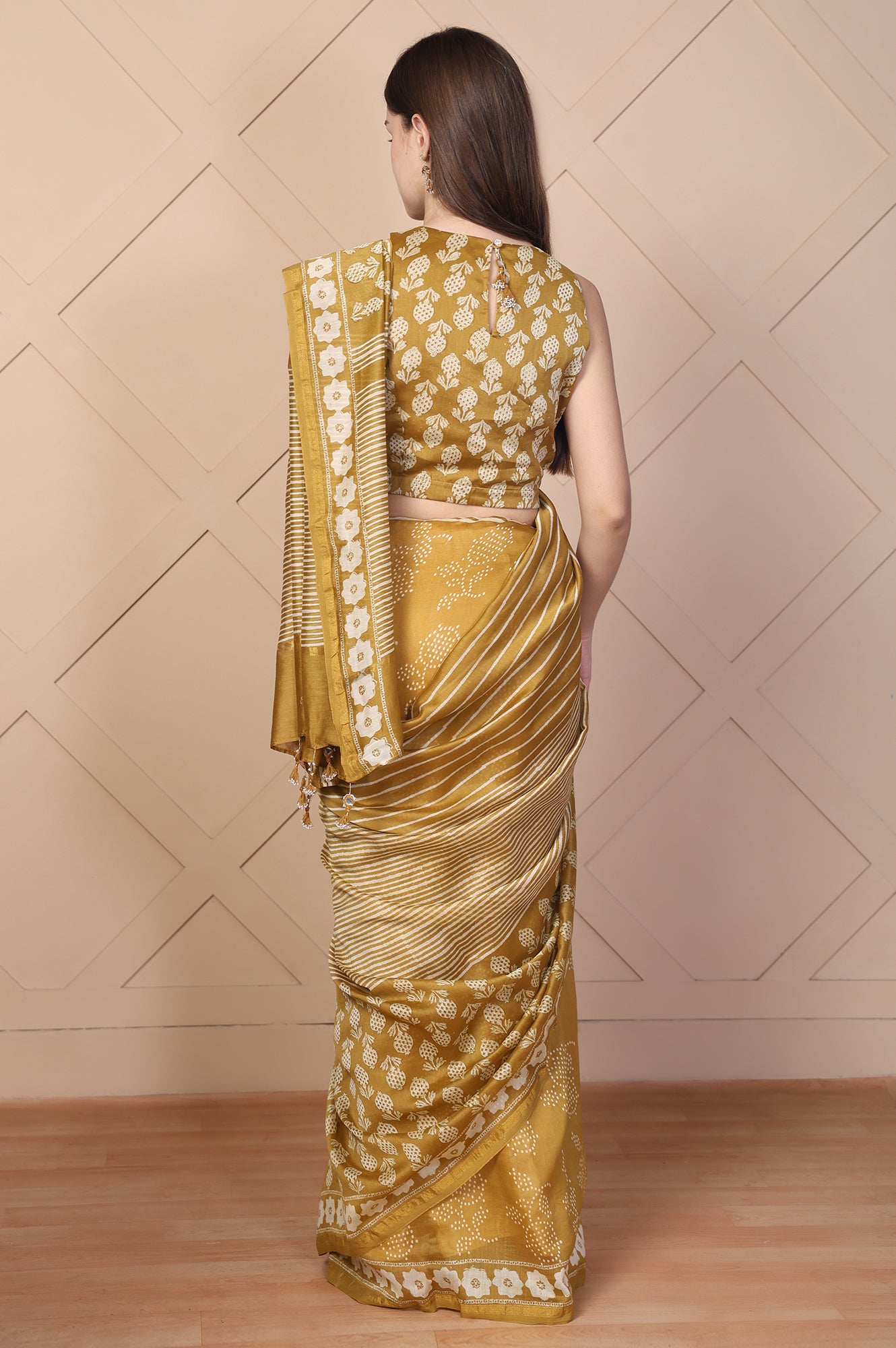 Mustard Tassels Cotton Silk Saree with Unstitched Blouse