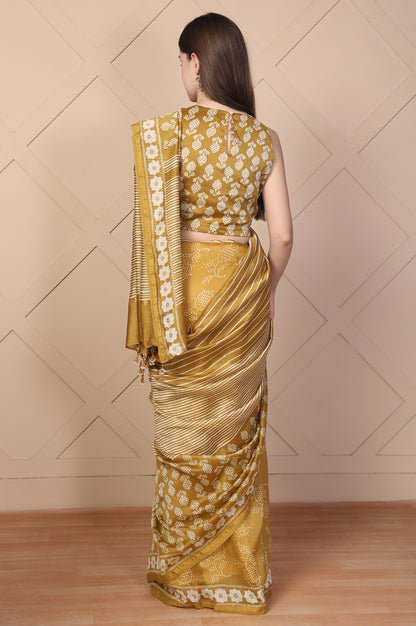 Mustard Tassels Cotton Silk Saree with Unstitched Blouse