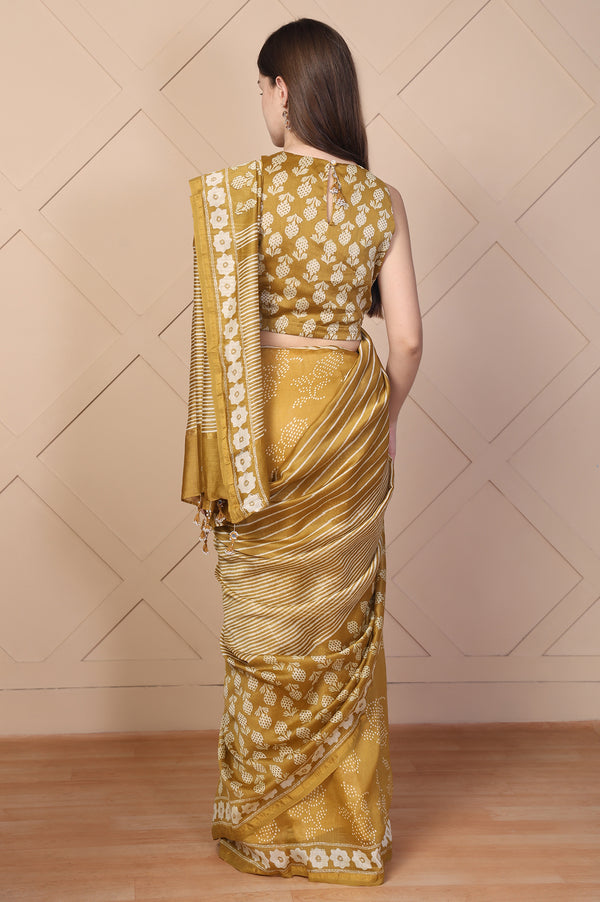 Mustard Tassels Cotton Silk Saree with Unstitched Blouse
