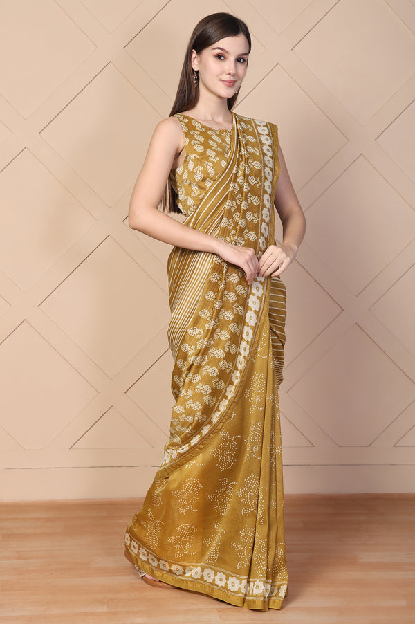 Mustard Tassels Cotton Silk Saree with Unstitched Blouse
