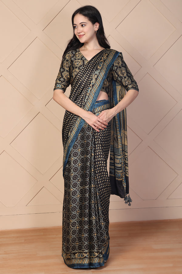 Black Tassels Saree with Unstitched Blouse