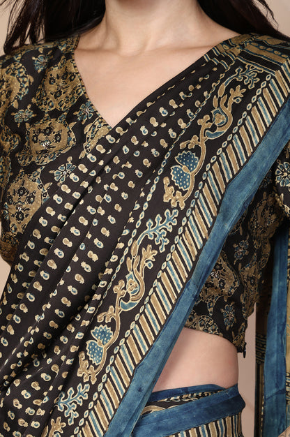 Black Tassels Saree with Unstitched Blouse