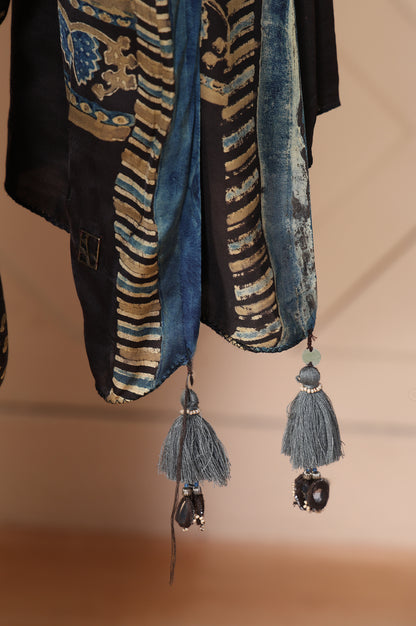 Black Tassels Saree with Unstitched Blouse