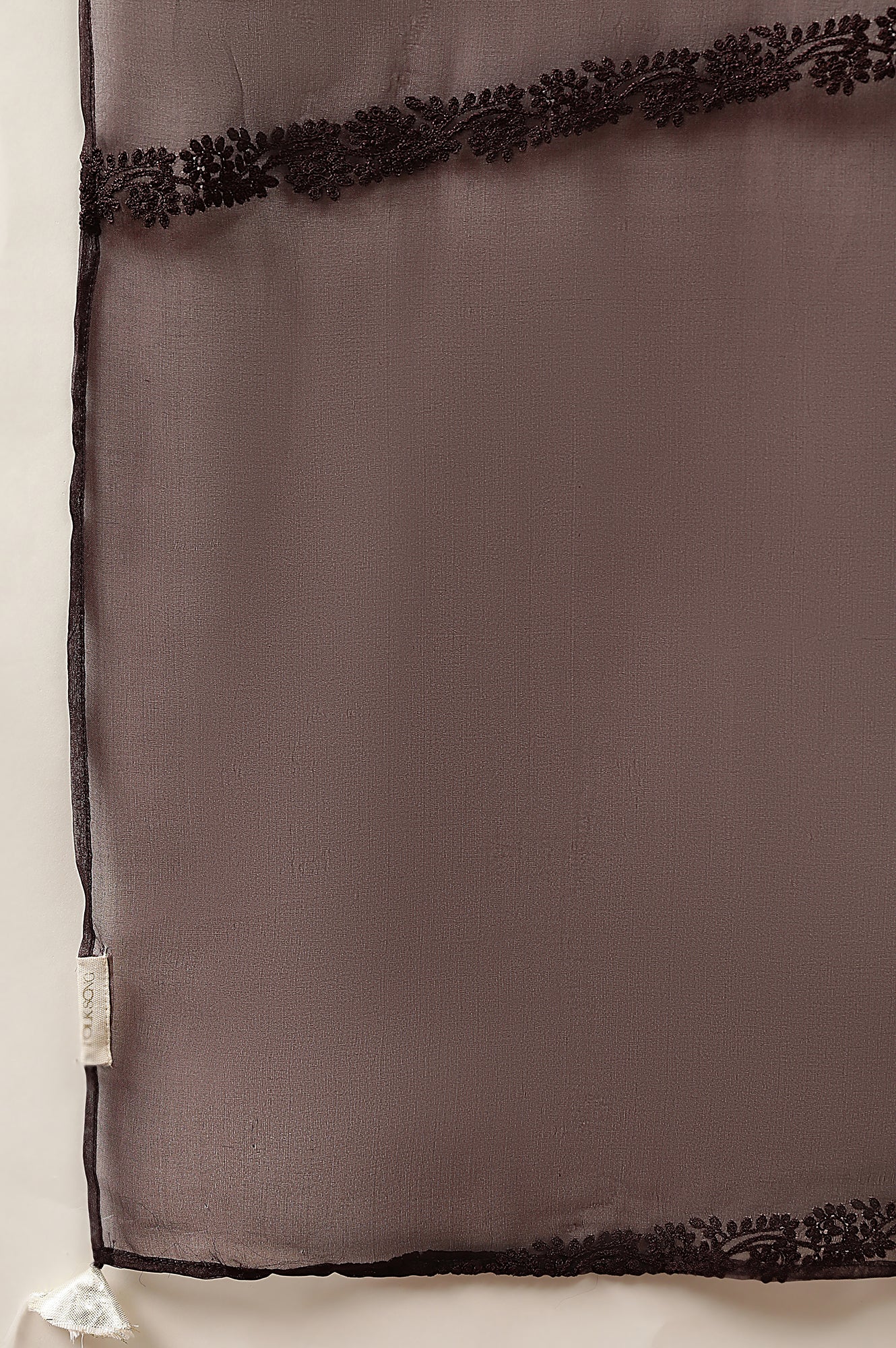 Brown Solid Embroidered Straight Organza Dupatta