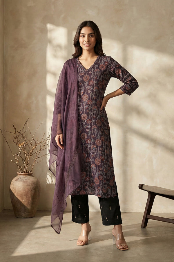 Brown Solid Organza Dupatta