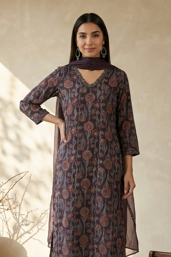 Brown Solid Organza Dupatta
