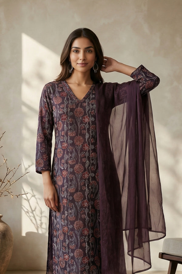 Brown Solid Organza Dupatta