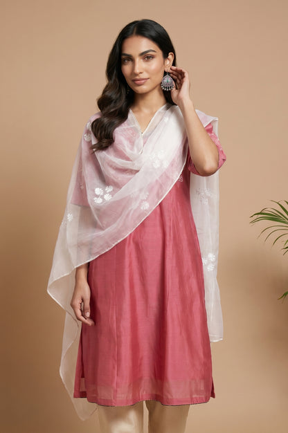 White Thread Embroidered Organza Dupatta