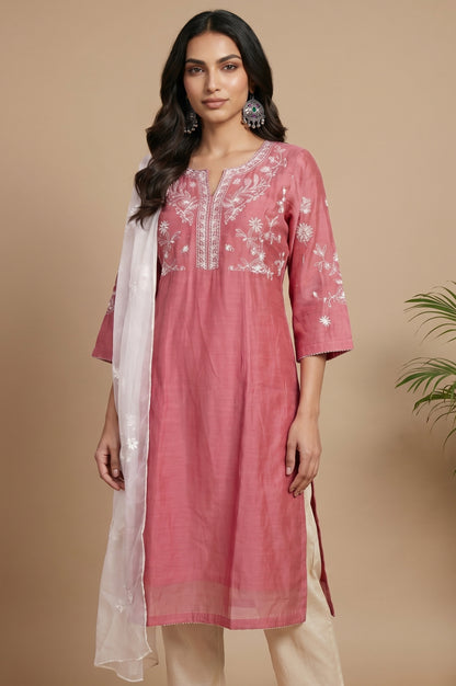 White Thread Embroidered Organza Dupatta