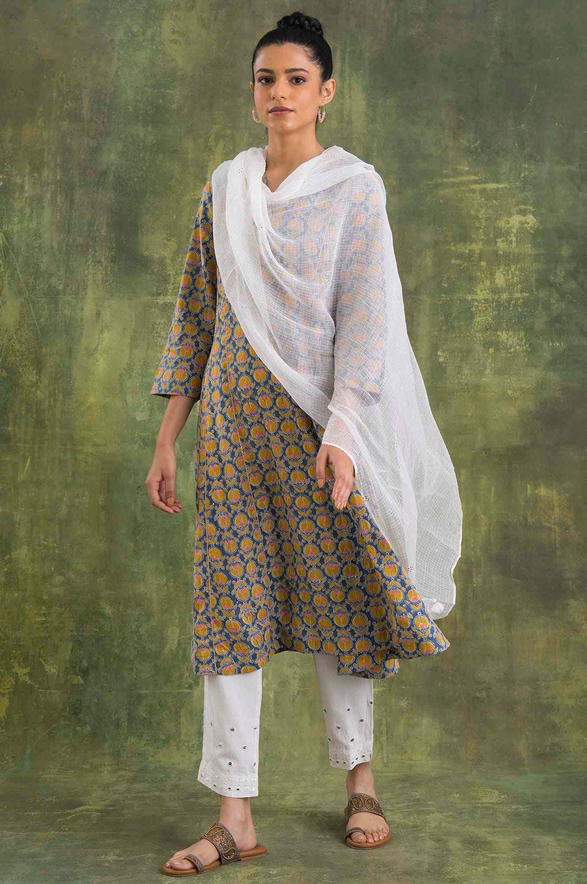 White Embroidered Cotton Dupatta - FS