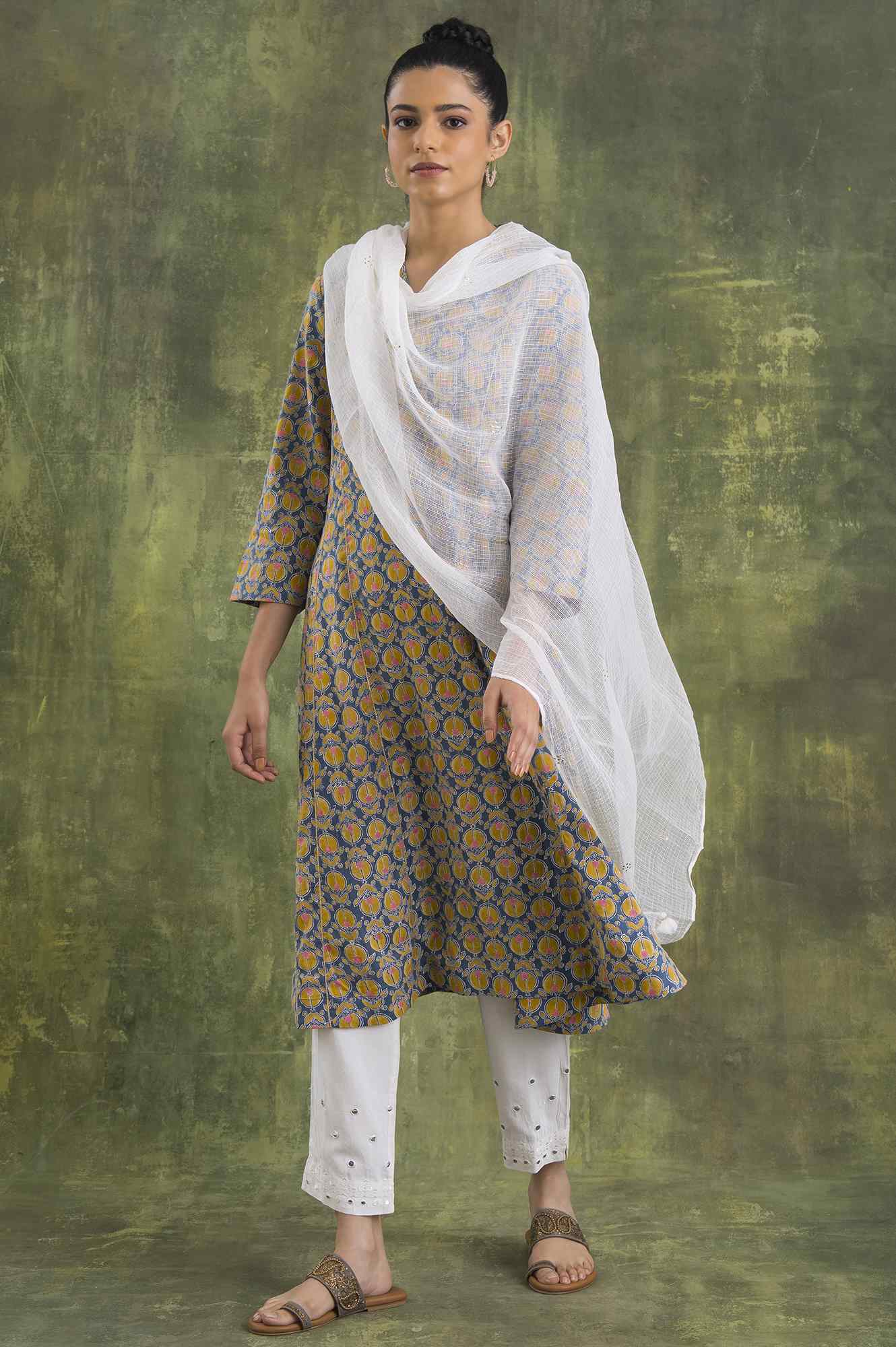 White Embroidered Cotton Dupatta