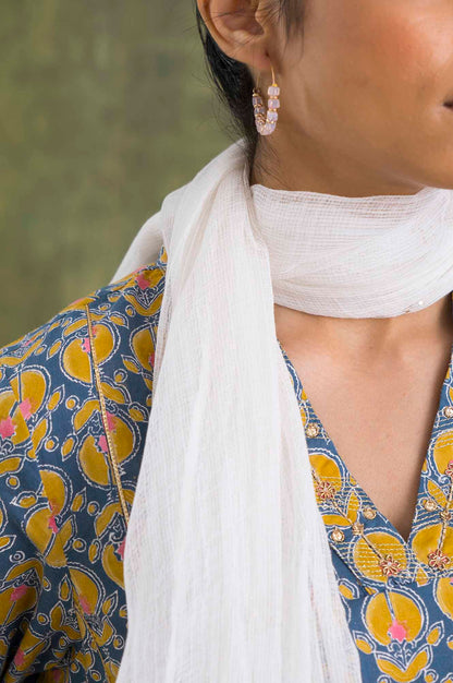 White Embroidered Cotton Dupatta