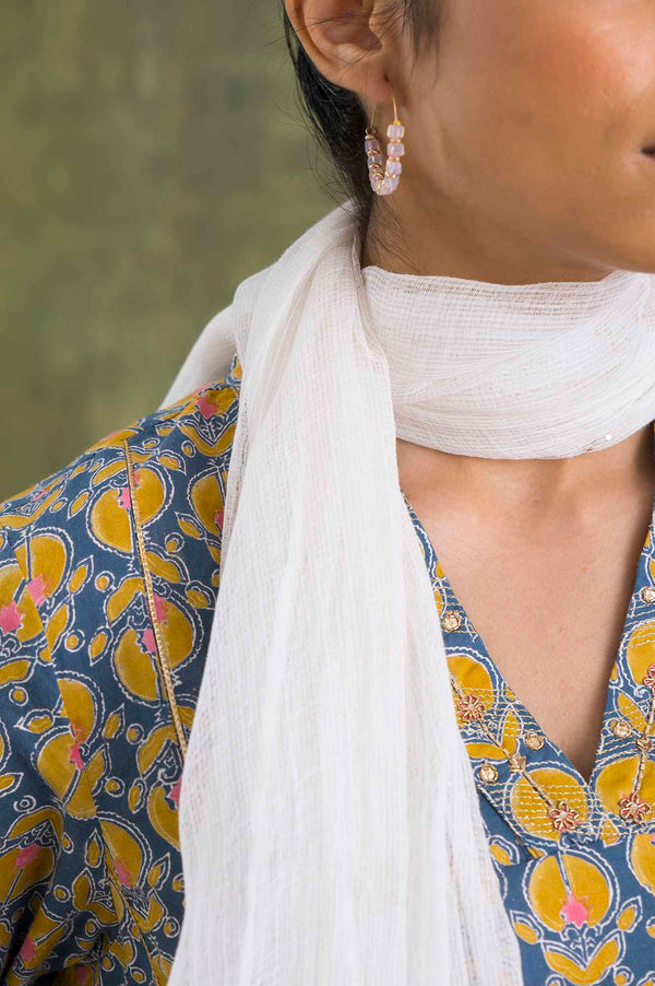 White Embroidered Cotton Dupatta
