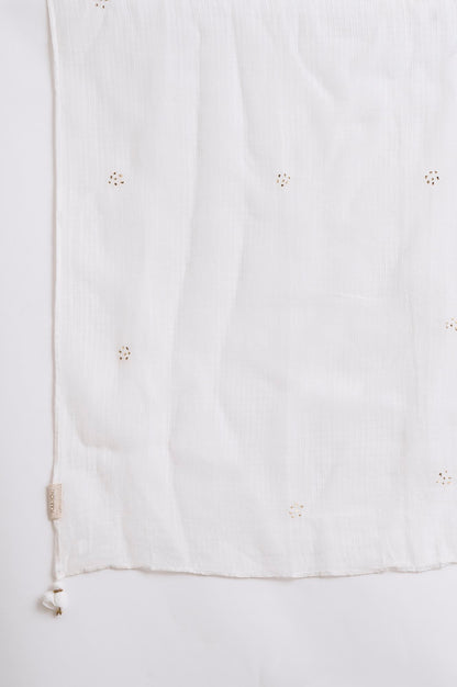 White Embroidered Cotton Dupatta