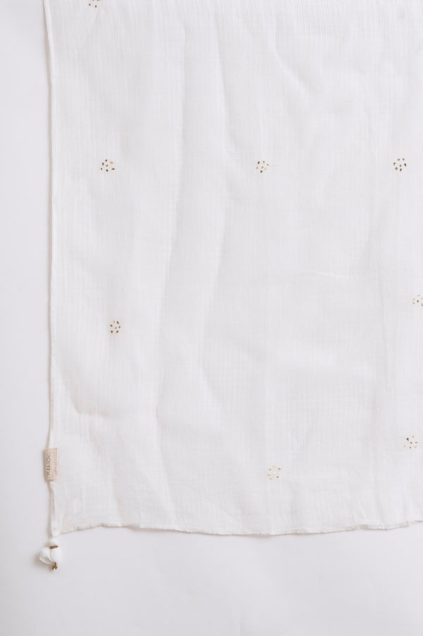 White Embroidered Cotton Dupatta