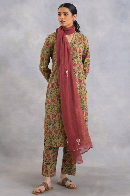 Red Solid Dori Embroidery Straight Cotton Dupatta