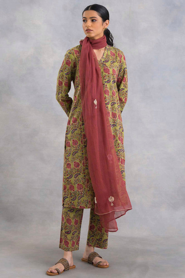 Red Solid Dori Embroidery Straight Cotton Dupatta
