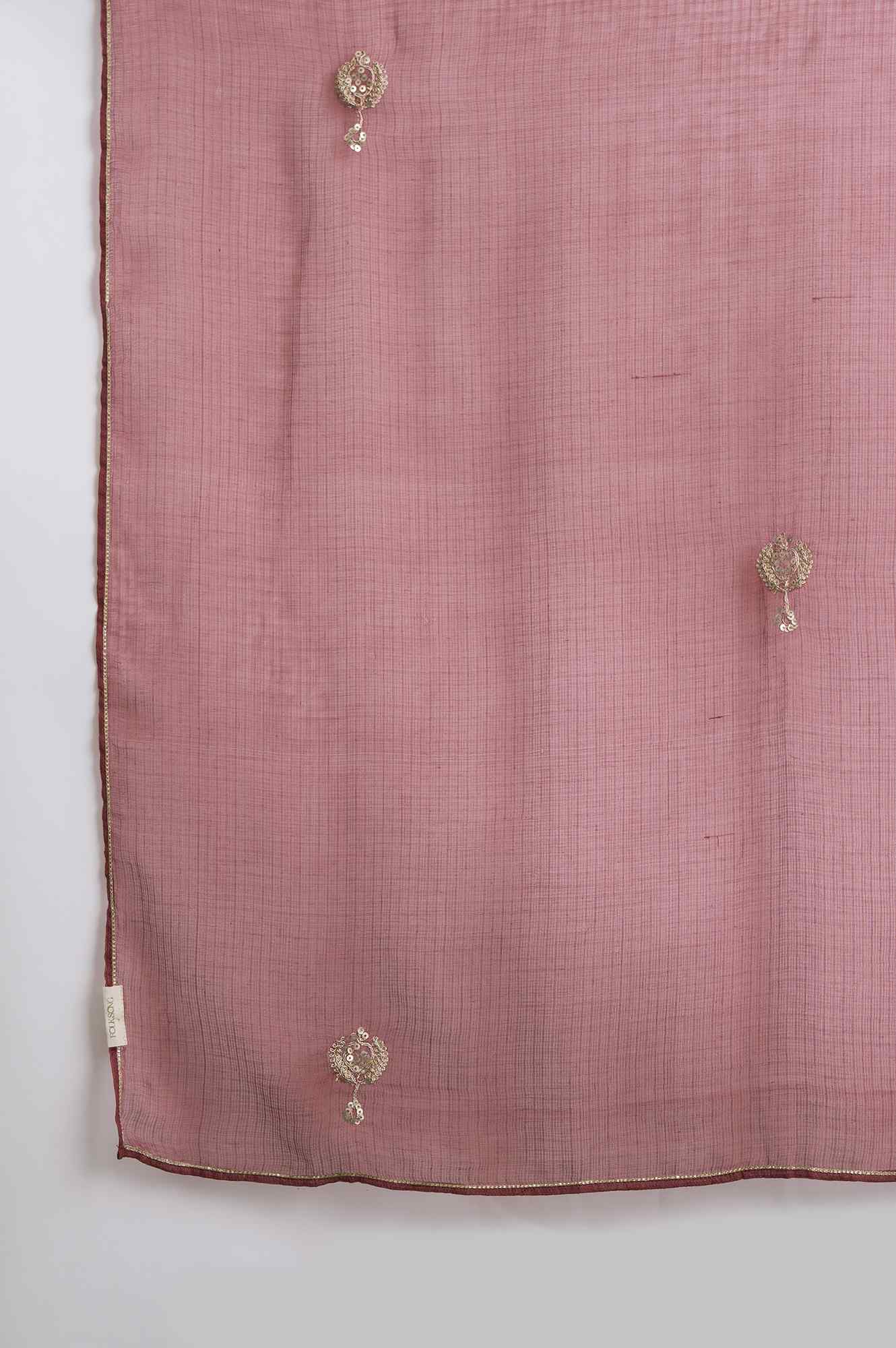 Red Solid Dori Embroidery Straight Cotton Dupatta