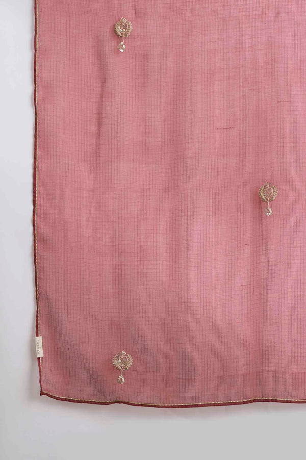 Red Solid Dori Embroidery Straight Cotton Dupatta