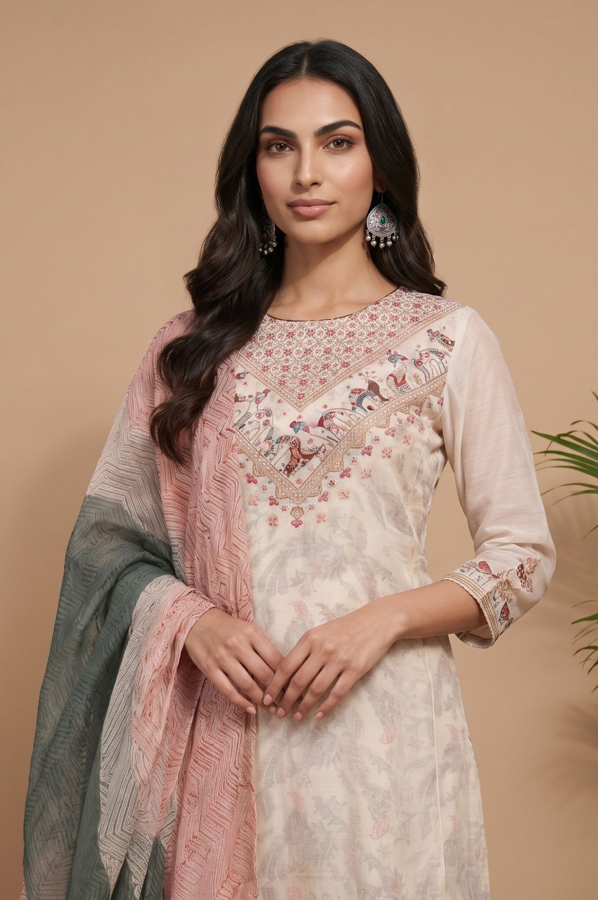 Multicolor Geometric Printed Organza Dupatta