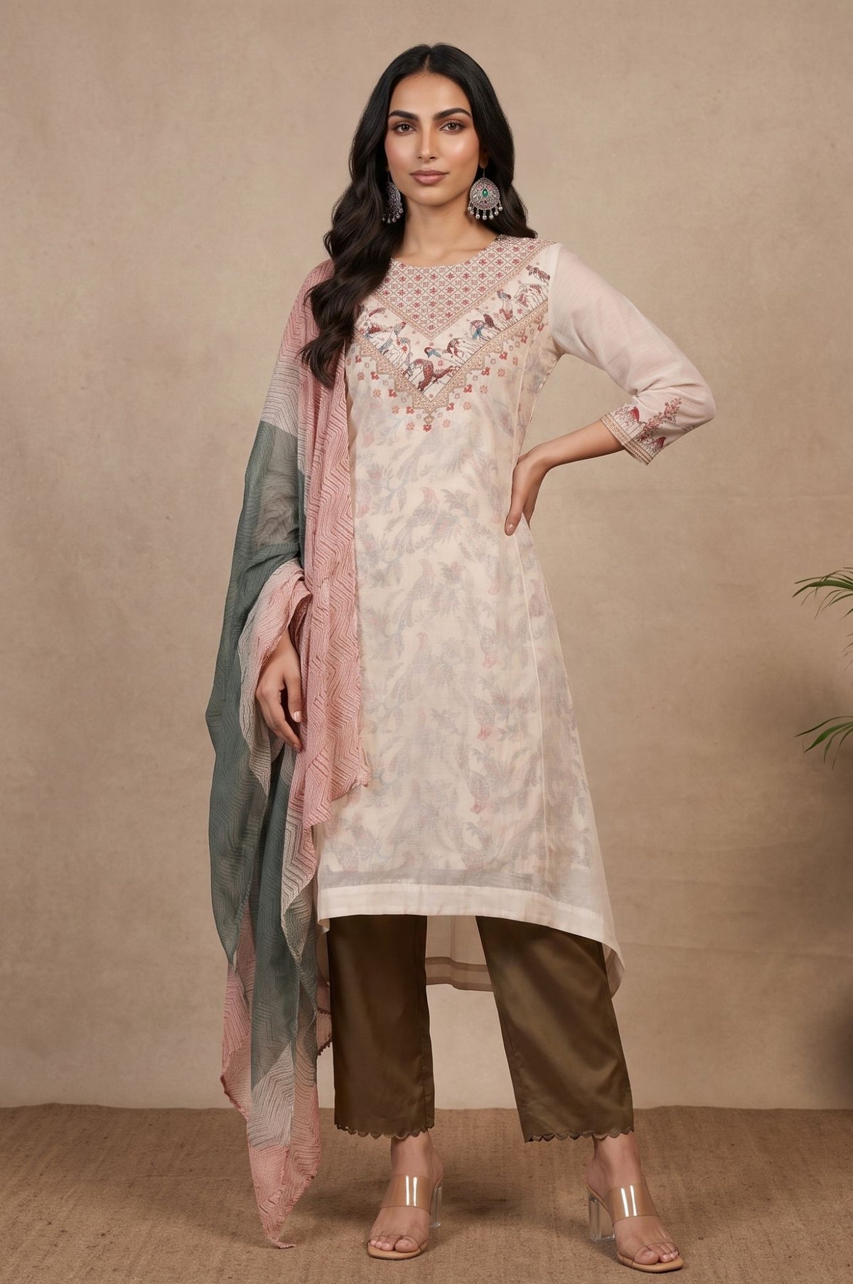 Multicolor Geometric Printed Organza Dupatta