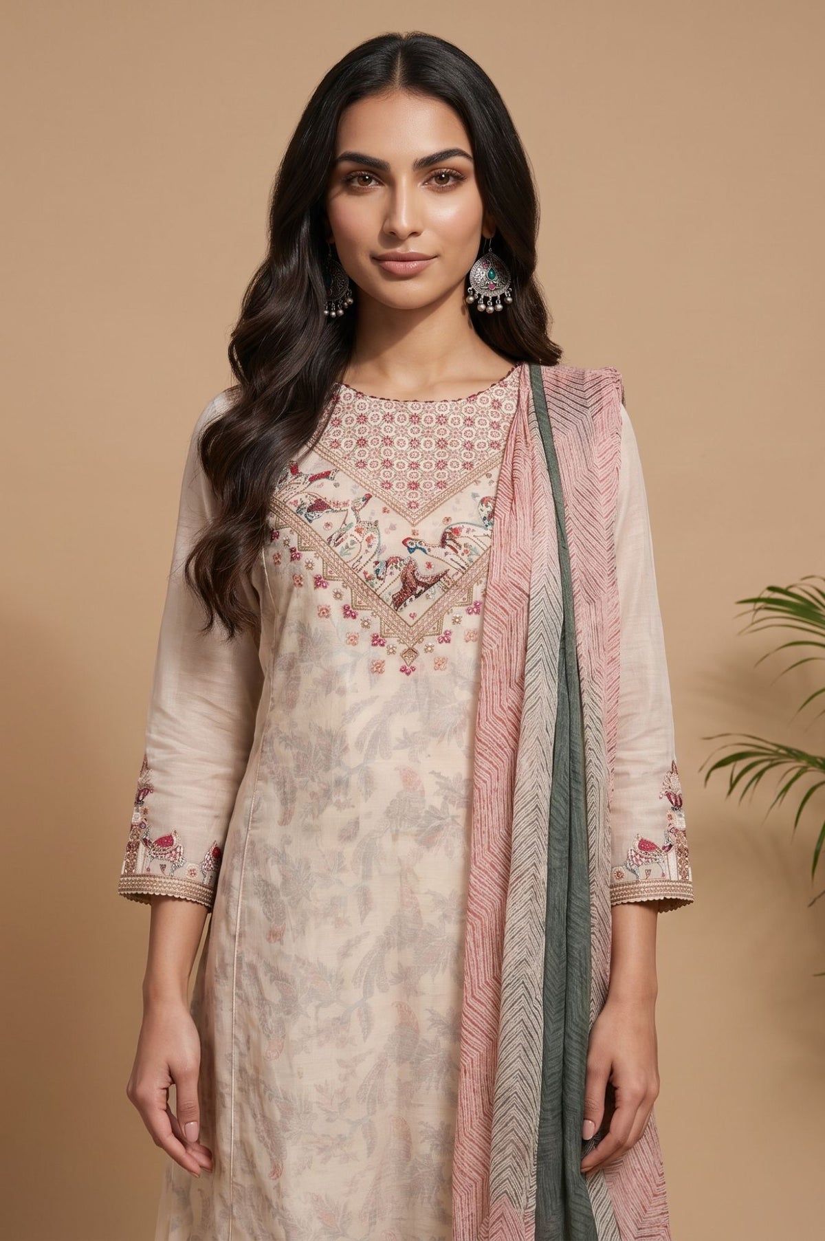 Multicolor Geometric Printed Organza Dupatta