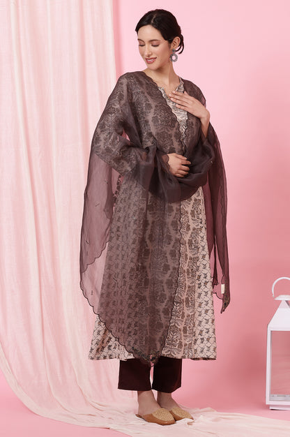 Lemon Yellow Silk Organza Embroidered Dupatta