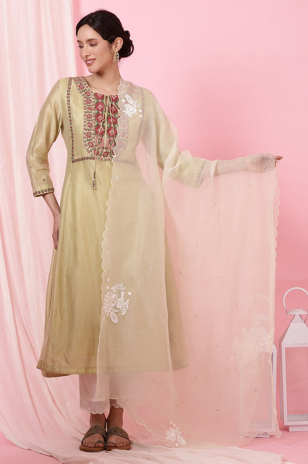 Dark Brown Silk Organza Embroidered Dupatta