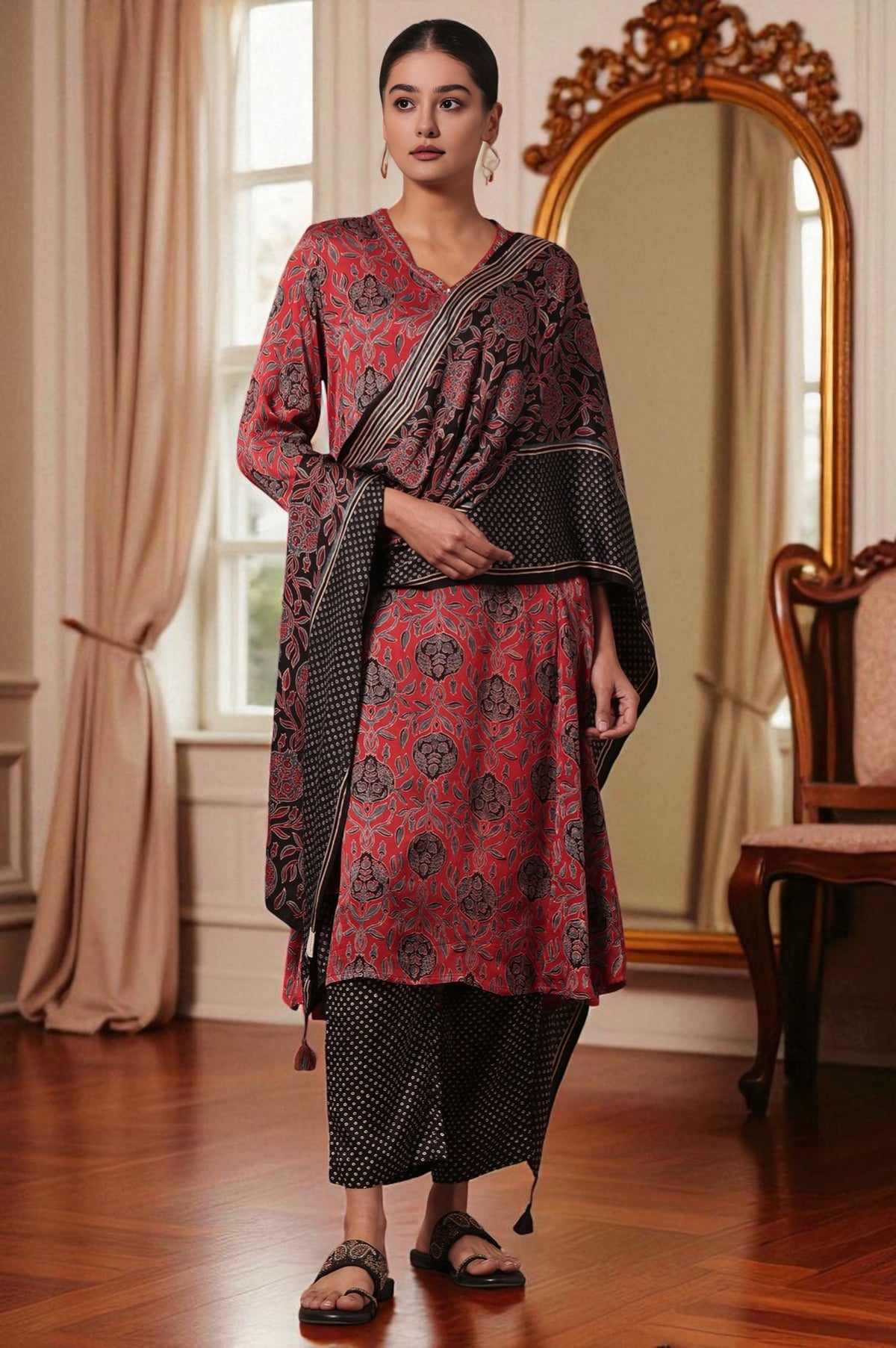 Black Printed Viscose Dupatta - Free size