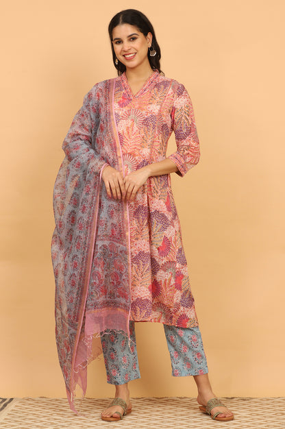 Blue Handblock Printed Dupatta in Kota Doriya