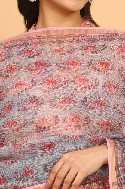 Blue Handblock Printed Dupatta in Kota Doriya