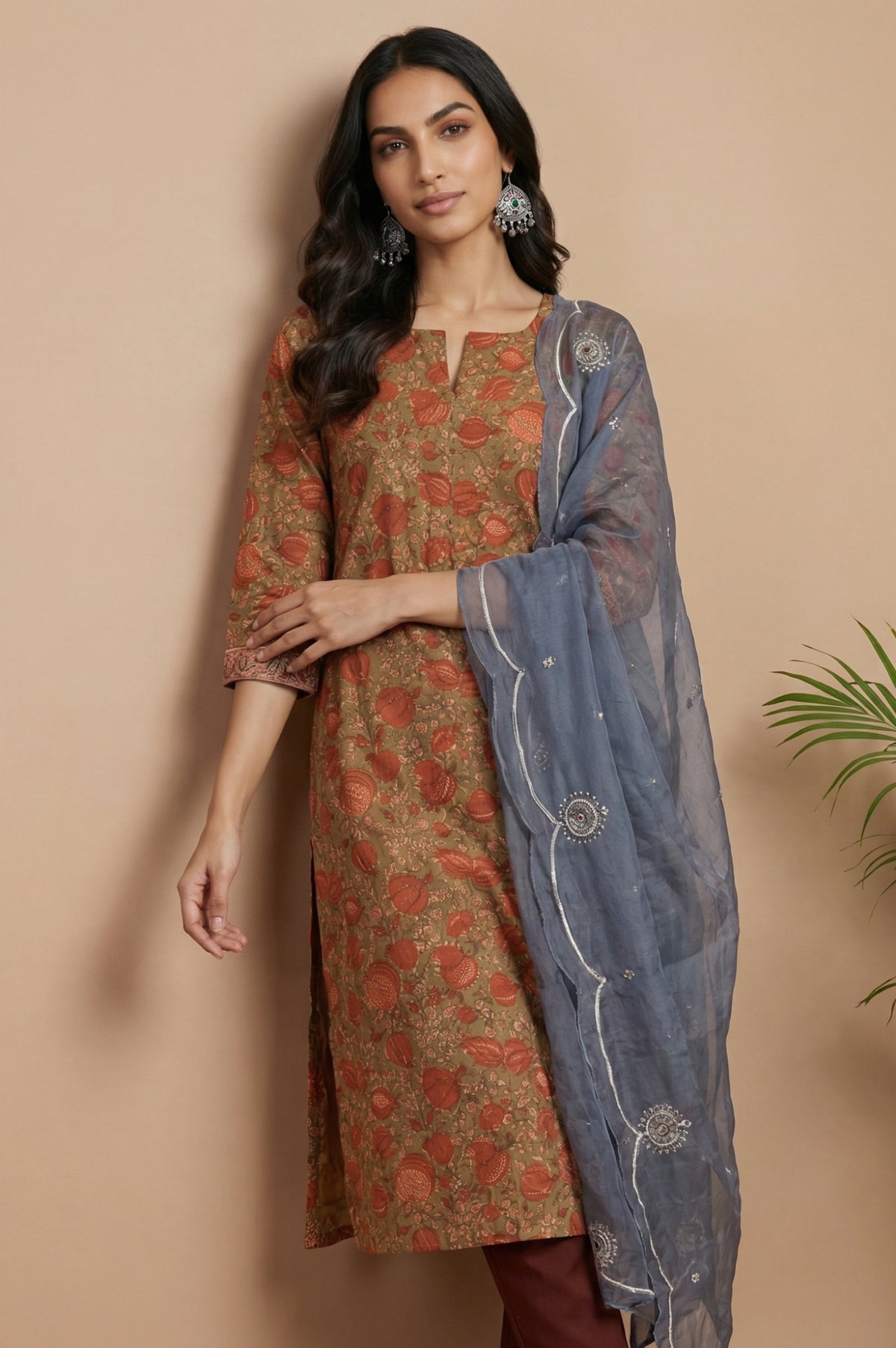 Blue Embroidered Silk Organza Dupatta - FS