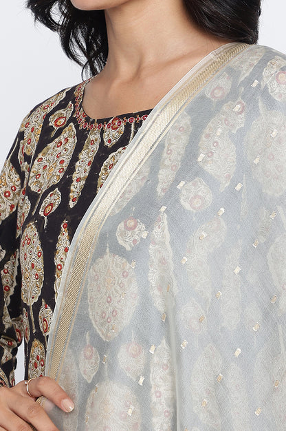 Off White Yarn Dyed Silk Organza Jacquard Dupatta