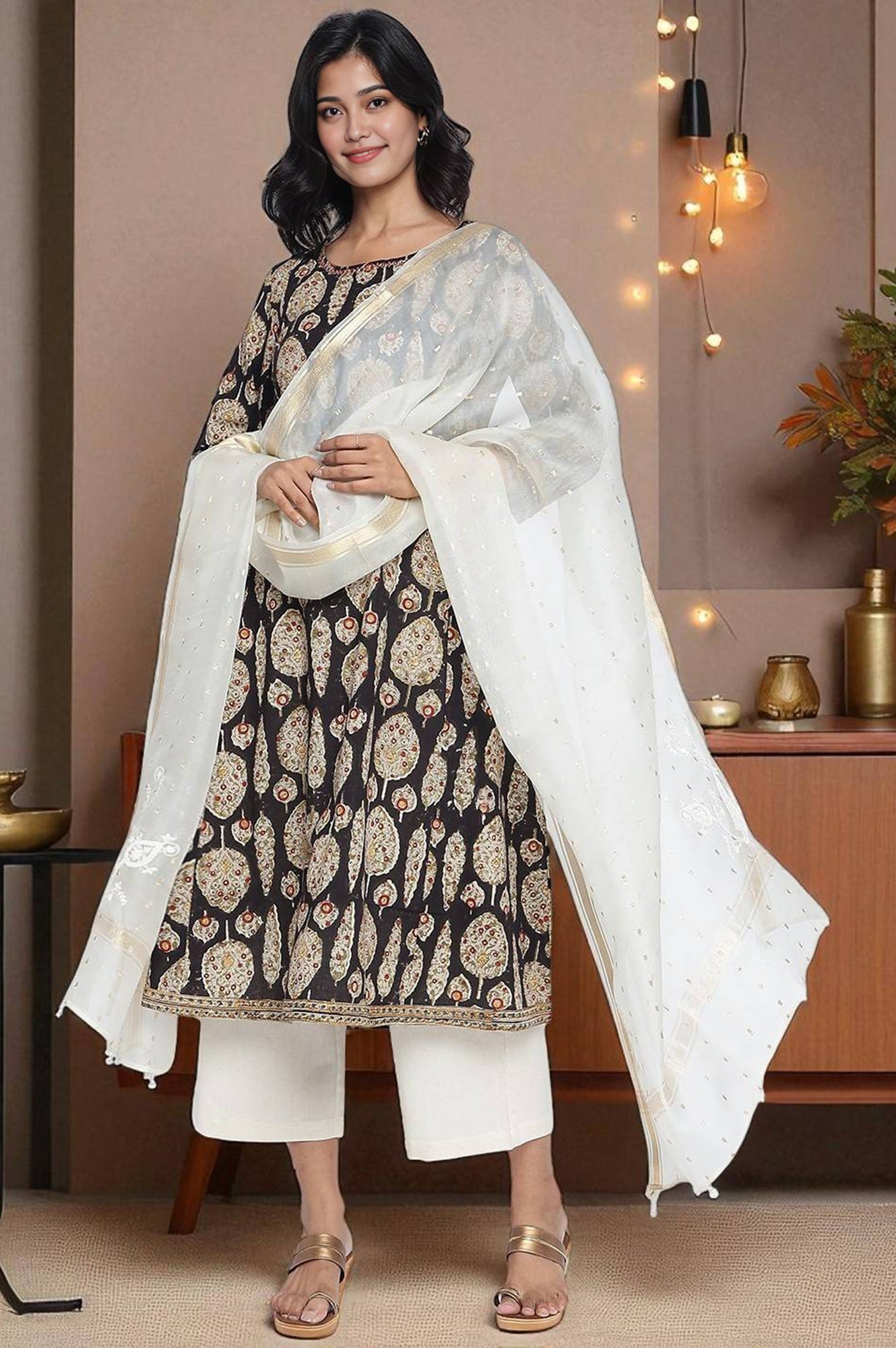 Off White Yarn Dyed Silk Organza Jacquard Dupatta