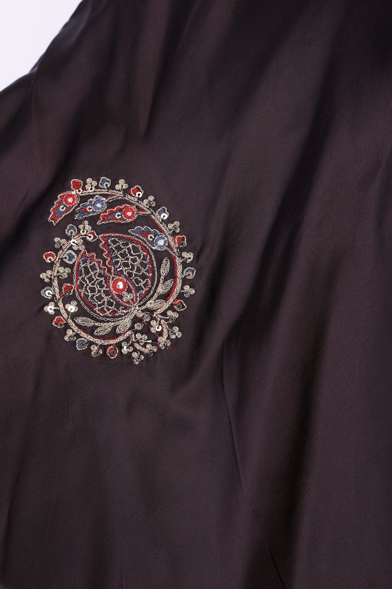 Maroon Embroidered Satin Dupatta