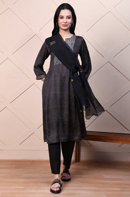 Black Solid Embroidered Sheer Organza Dupatta