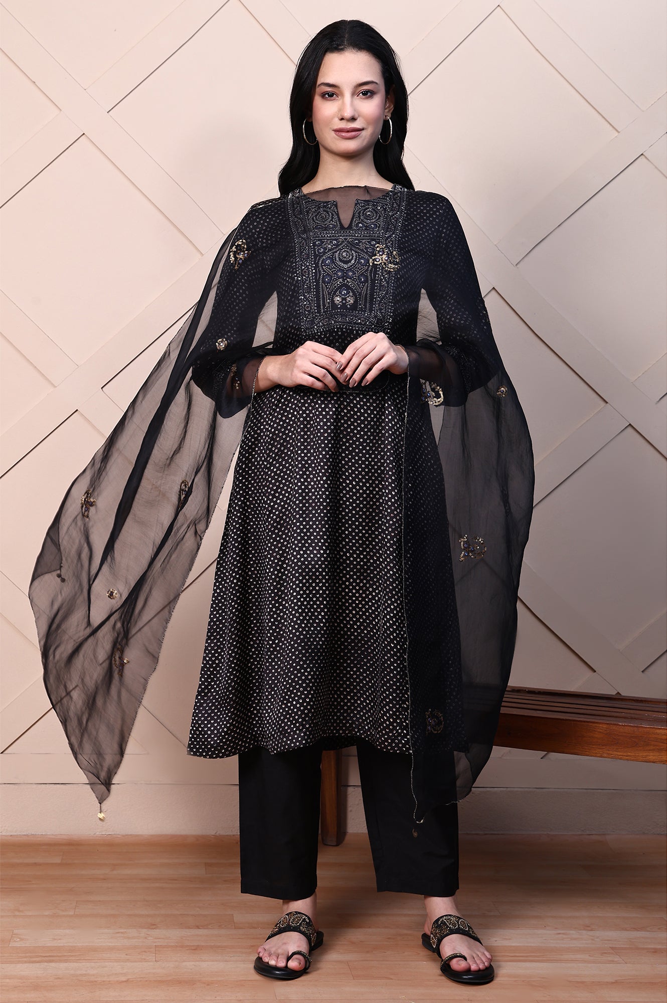 Black Solid Embroidered Sheer Organza Dupatta