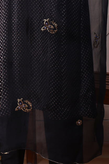 Black Solid Embroidered Sheer Organza Dupatta