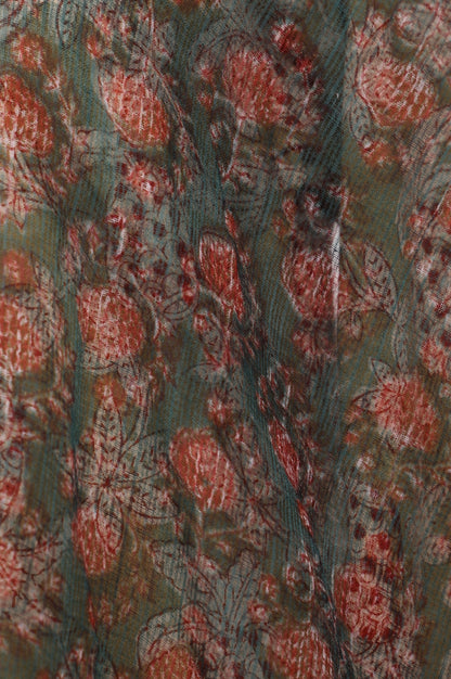 Green Floral Block Printed Cotton Blend Dupatta